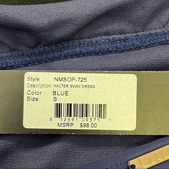 NICOLE Miller Blue Halter Swim Dress Small NWT One Piece Swimsuit - Picture 4 of 11